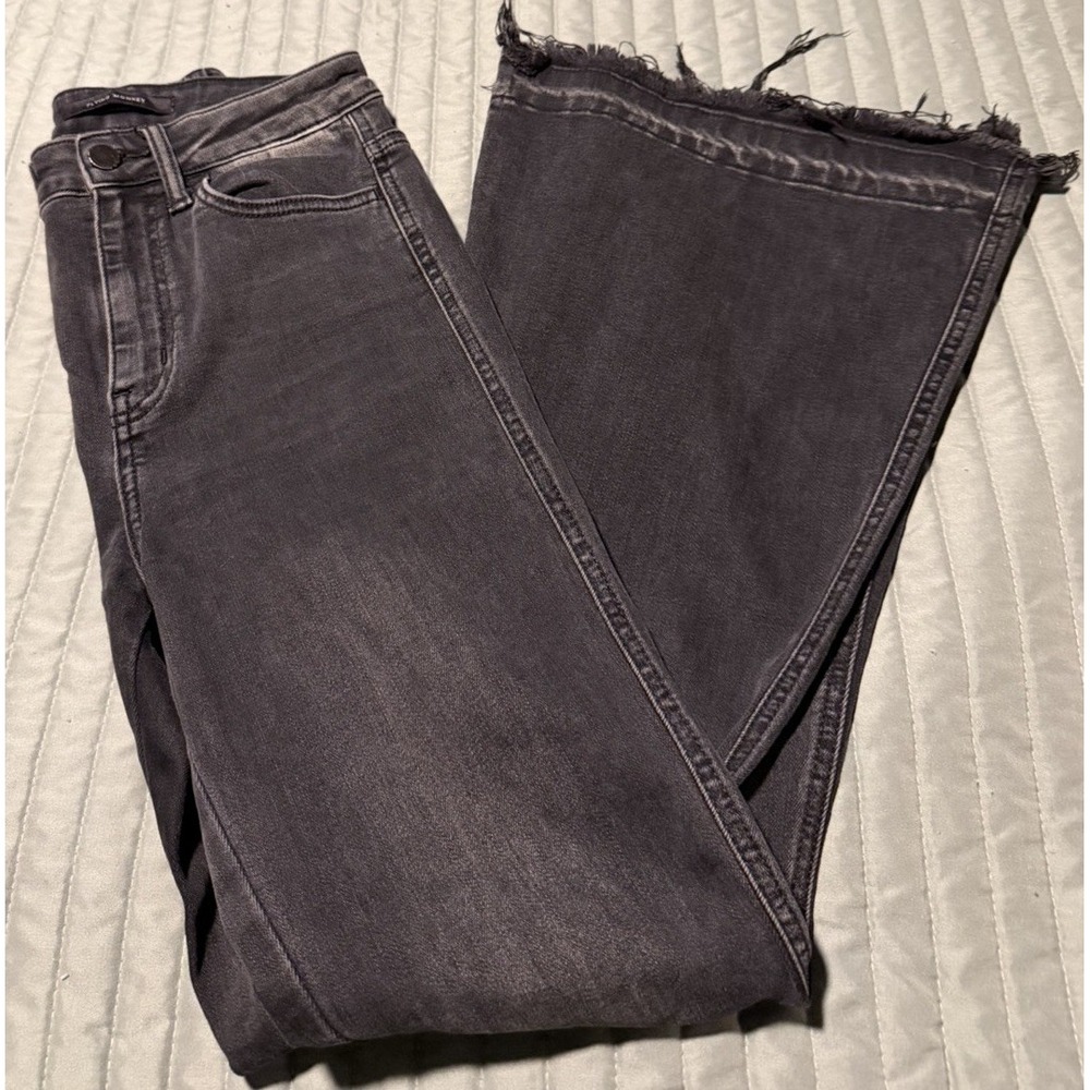Flying Monkey High Rise Super Flare Jeans 26 Washed Black Raw Hem Y4004S